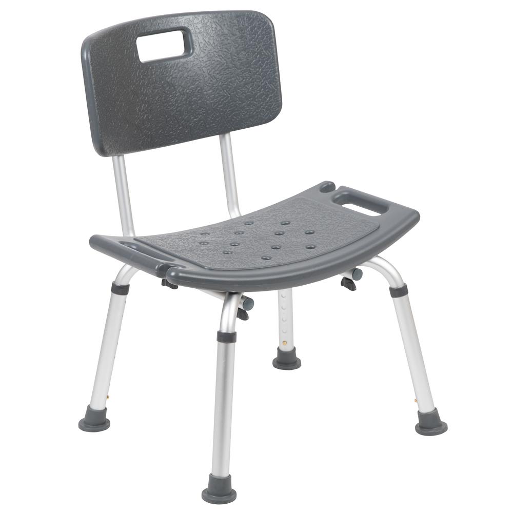 HERCULES Series Tool-Free and Quick Assembly, 300 Lb. Capacity, Adjustable Gray Bath & Shower Chair with Back