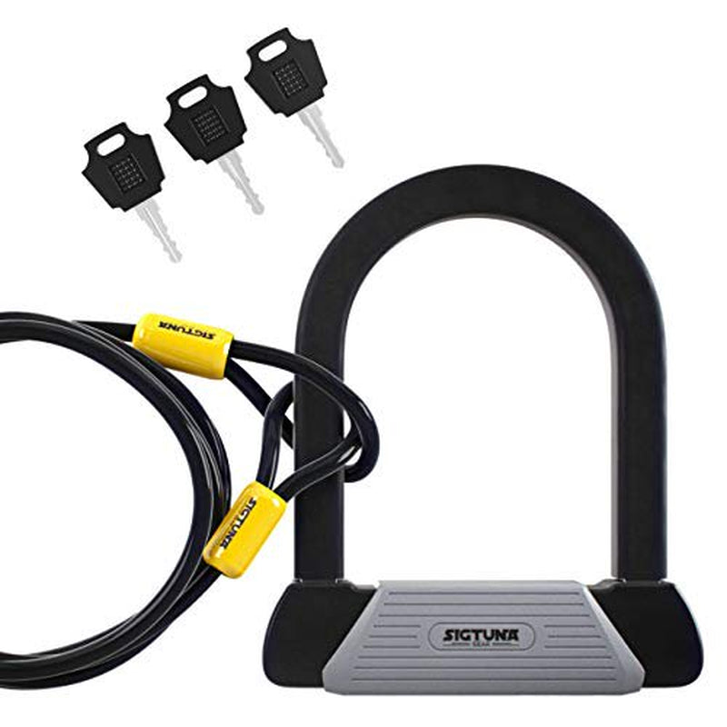 SIGTUNA Bike Locks - 16Mm Heavy Duty U Lock with U-Lock Shackle and Bicycle Lock Mount Holder + 1200Mm Steel Chain Cable Bike Lock