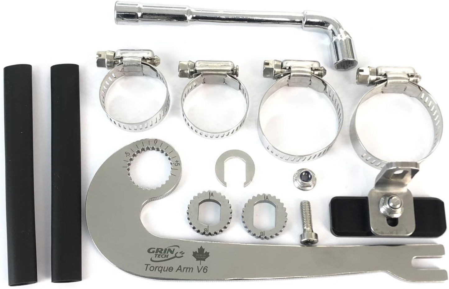 New V6 Universal Ebike Torque Arm - Front and Rear, 12mm and 14mm Axles, Hardened Insert, Frame Mounted with Hose Clamps