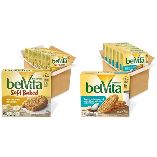 belVita Soft Baked Banana Bread and Toasted Coconut Breakfast Biscuits Bundle (30 Packs)