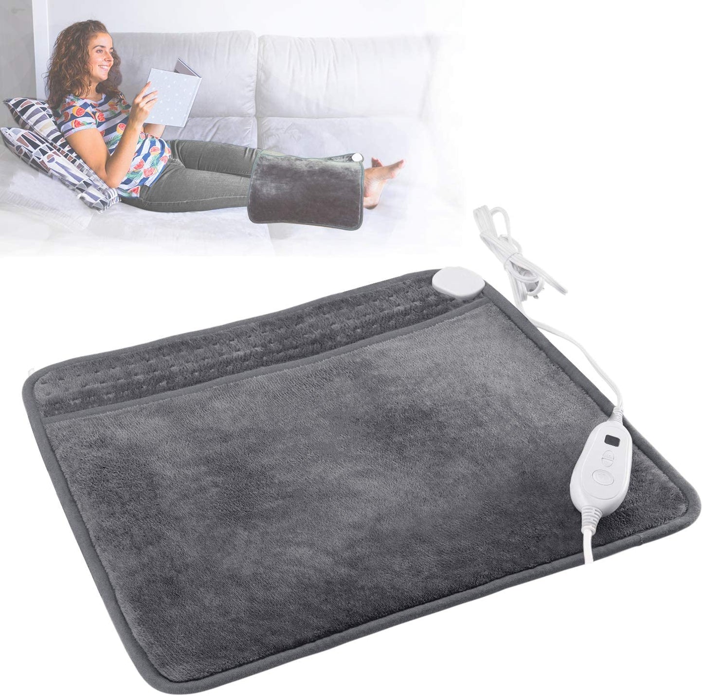 Heated Foot Warmers, 20"x24" Electric Pad w/ 6 Heat Settings, Overheating Protection, Gray