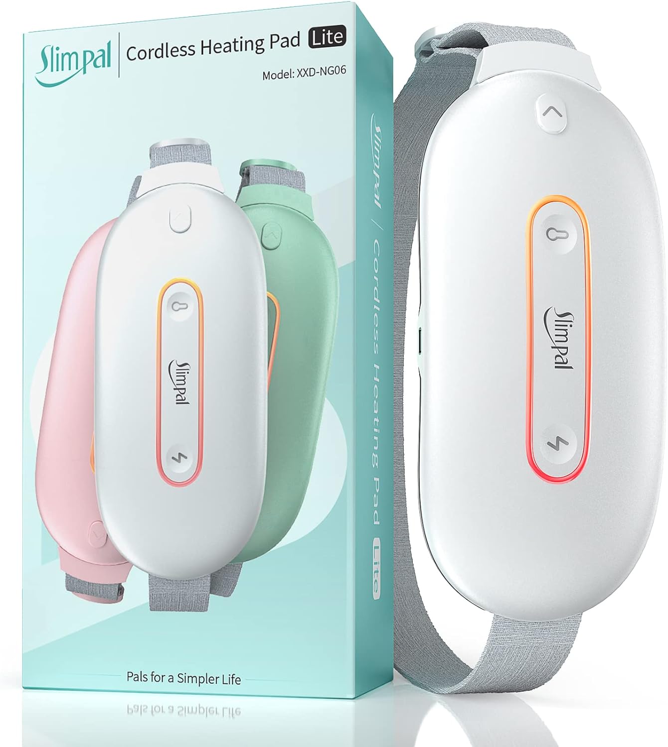 Slimpal Heating Pad for Cramps, Portable USB Cordless Heating Pad with Massager for Back Pain Relief, FSA HSA Eligible Heat Belt Gifts for Women White