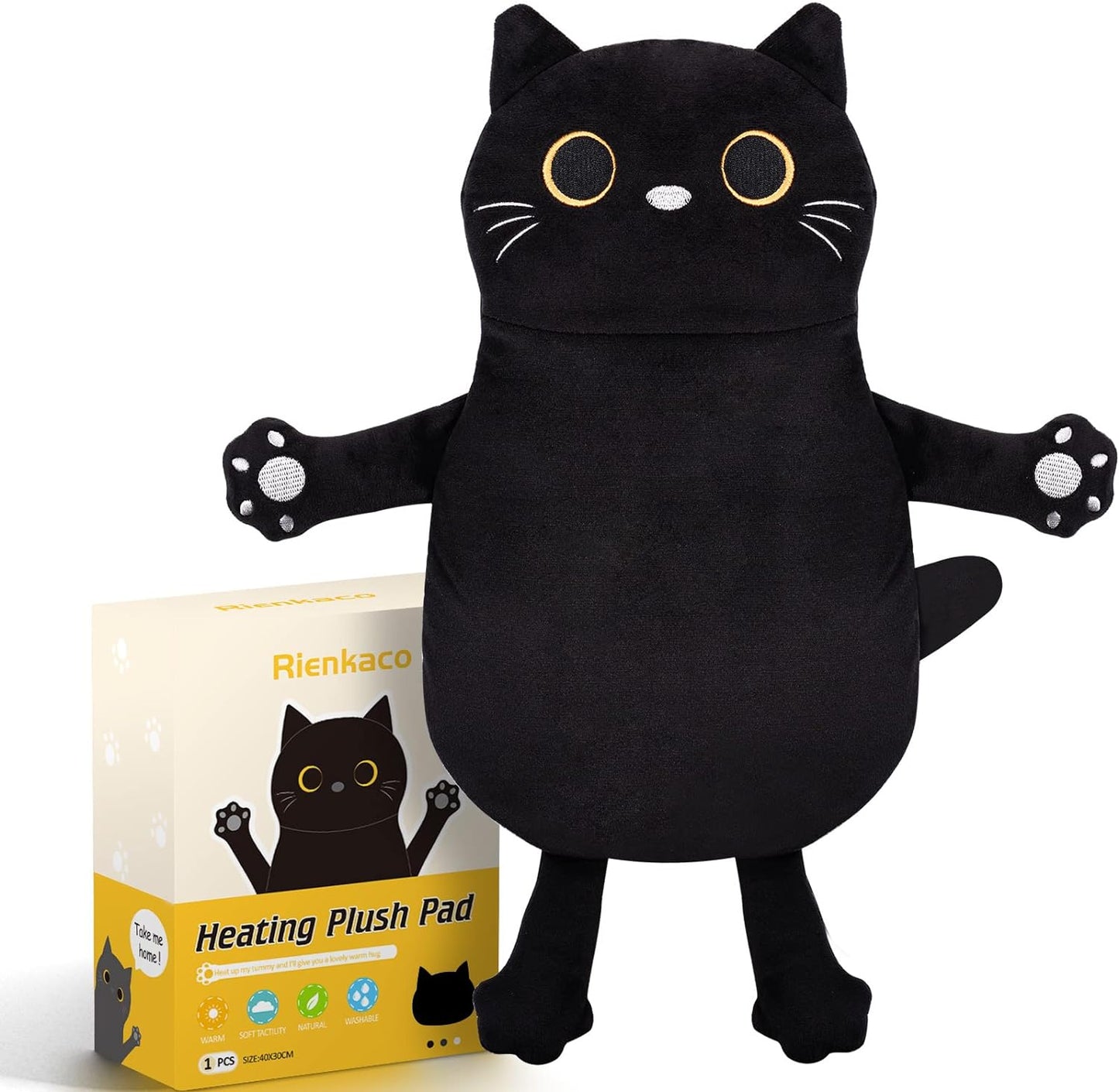 Microwave Heating Pad for Cramps Pain Relief, 16 * 12'' Moist Microwavable Period Menstrual Heating Pads for Cramps, Back, Neck Shoulder and Knee, Cute Stuffed Animal Heating Pad - Black Cat