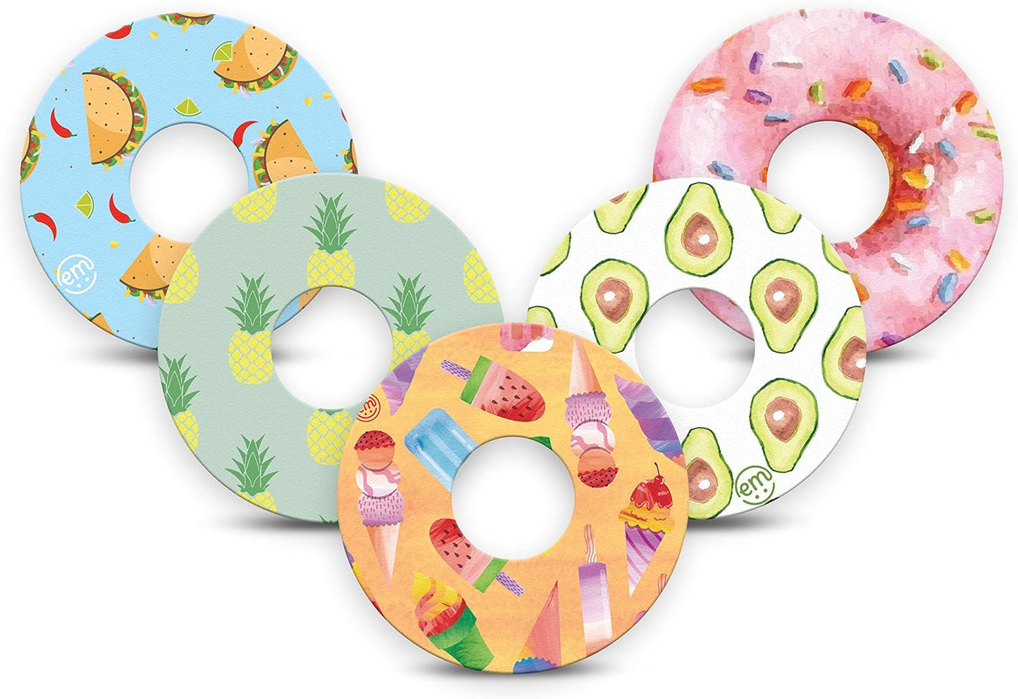 ExpressionMed - Adhesive Patch for Libre 3 (5-Pack) - Pre-Cut, Waterproof, Non-Fraying CGM Tape (Yummy Foods)