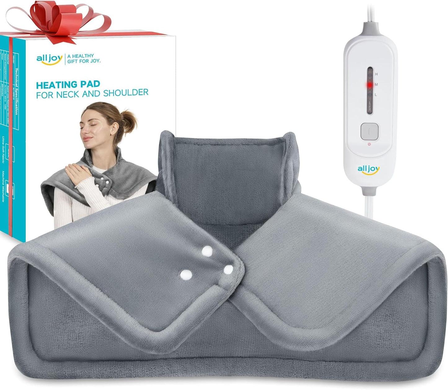 Heating Pad for Neck and Shoulder, ALLJOY 2.2lb Weighted Neck Shoulder Heating Pad Pain Relief, 3 Heat Settings, Auto-Off, Gifts for Dad Women Men Mom XL-24x17