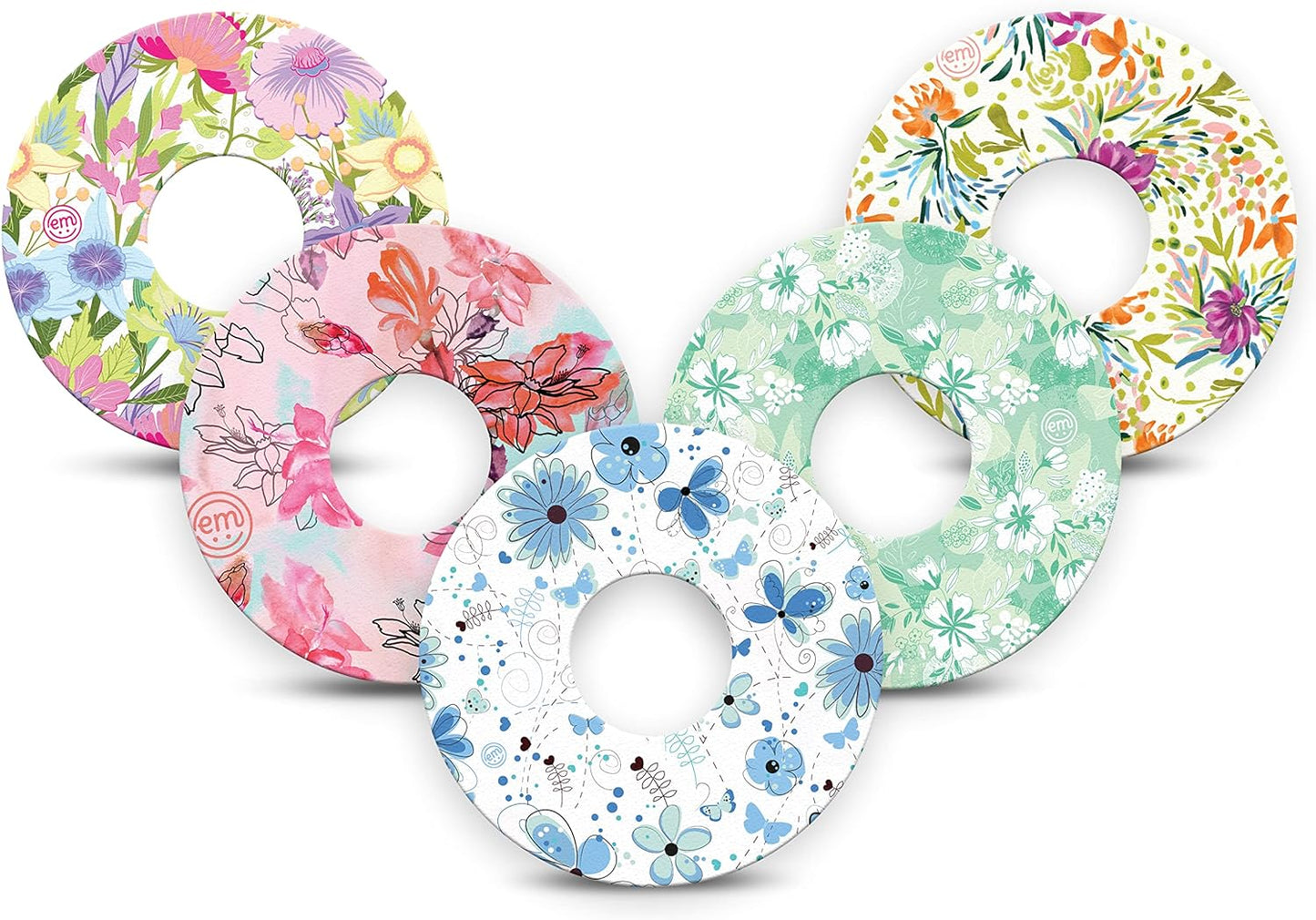 ExpressionMed - Adhesive Patches for Libre 3 (Pack of 5) - Made in The USA, Waterproof, Non-Fraying, Pre-Cut CGM Sensor Tapes (Pastel Flowers Variety Pack)