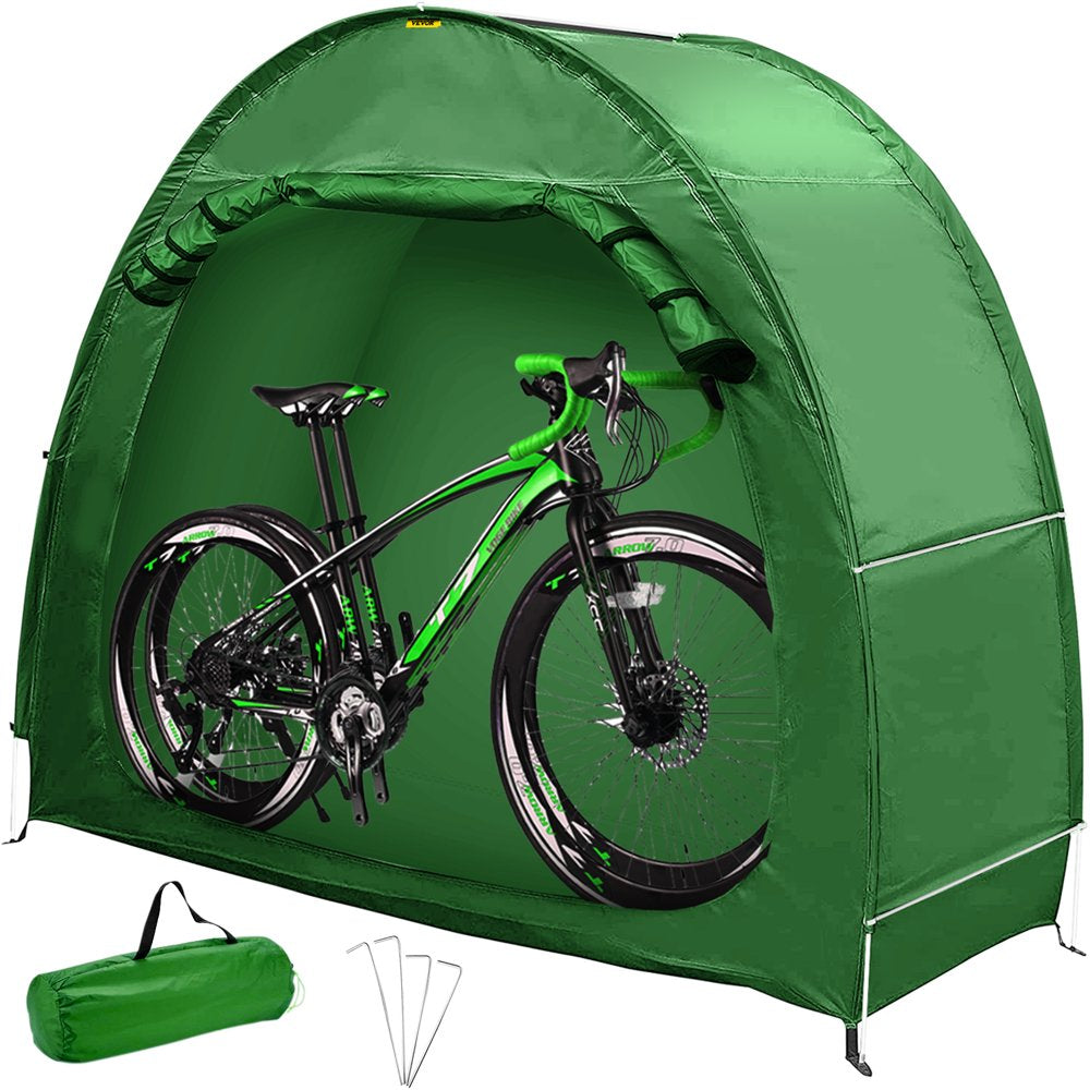 VEVOR Bike Cover Storage Tent, Outdoor Waterproof Portable for 2 Bikes, 210D Oxford Anti-Dust Bicycle Storage Shed, Heavy Duty for Bikes, Lawn Mower, and Garden Tools, W/ Carry Bag and Pegs, Green