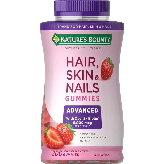 Nature's Bounty Optimal Solutions Advanced Hair, Skin, Nails, 2X Biotin, 200 Strawberry Gummies