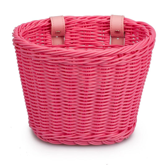 Bicycle Front Basket Handwoven Kid Adult Bike Handlebar Carrier Bag (Pink)