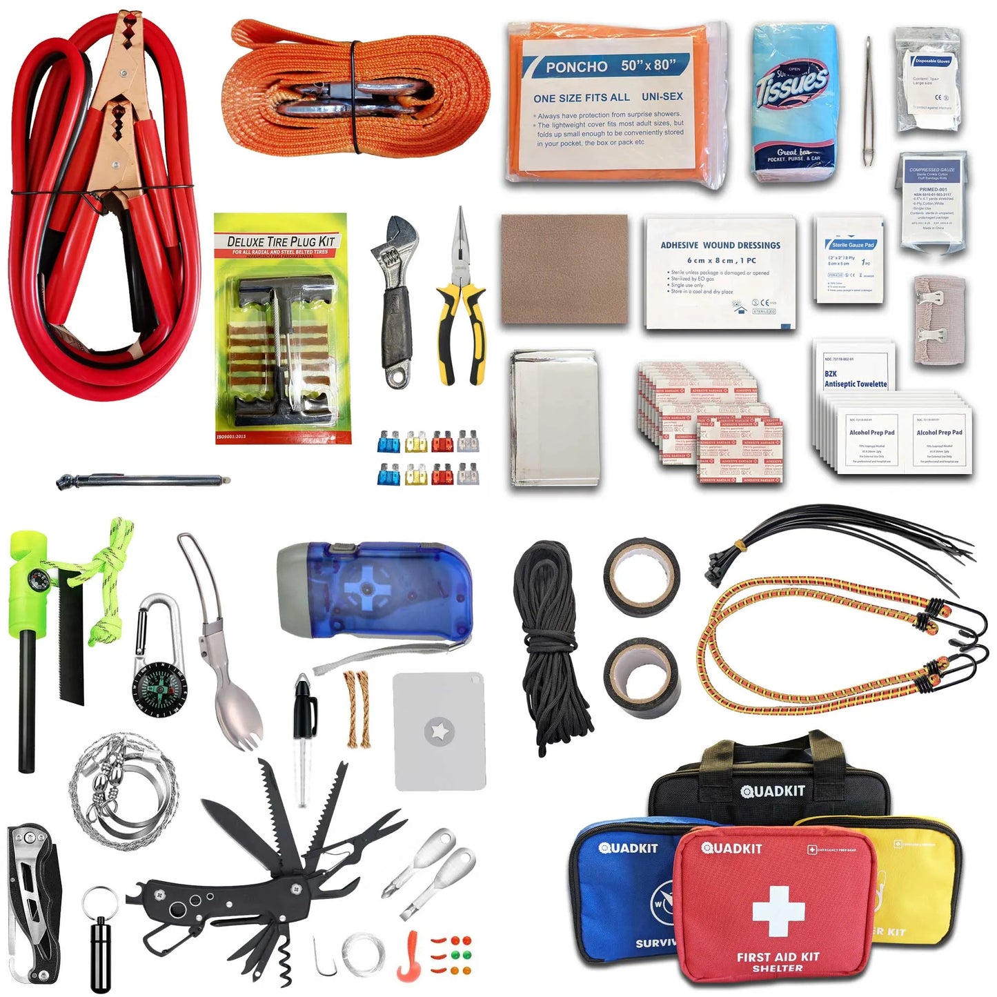 QUADKIT ATV Emergency Kit - Survival Kit & Military Tools Kit 106 Essential Items Camping First Aid Kit Gifts for Men