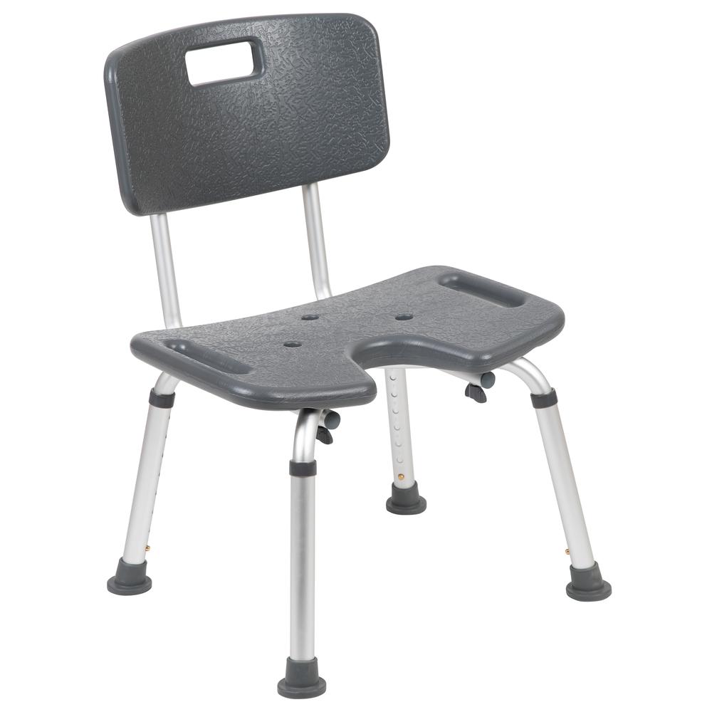 HERCULES Series Tool-Free and Quick Assembly, 300 Lb. Capacity, Adjustable Gray Bath & Shower Chair with U-Shaped Cutout