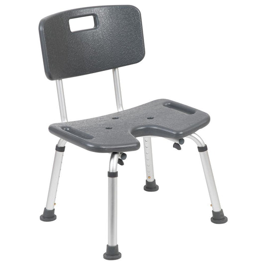 HERCULES Series Tool-Free and Quick Assembly, 300 Lb. Capacity, Adjustable Gray Bath & Shower Chair with U-Shaped Cutout