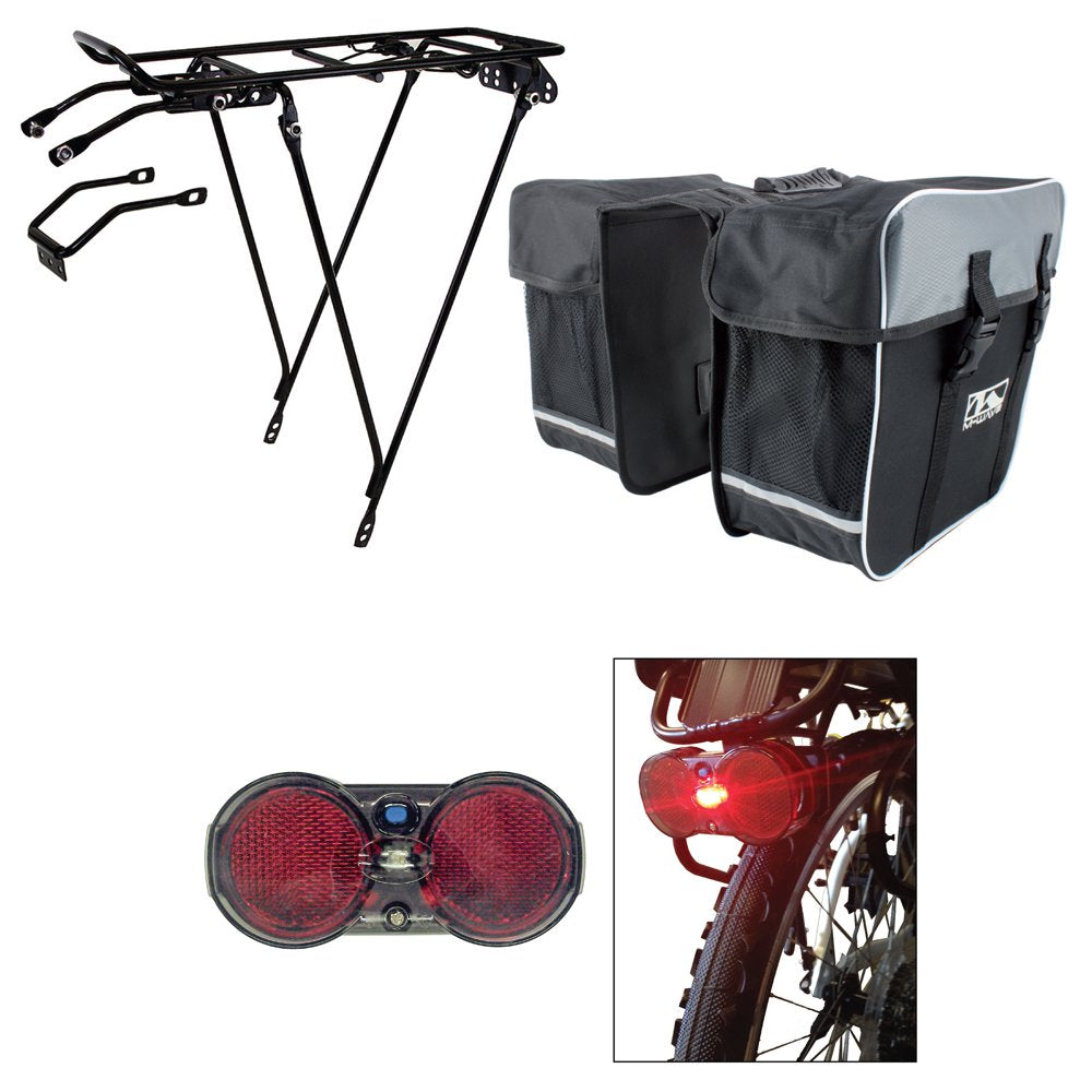 Cycle Force Bicycle Rack, Rear Light, and Pannier Bag Bundle, Blue