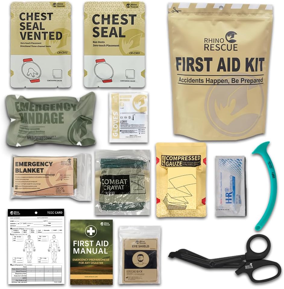 RHINO RESCUE Tactical Trauma Kit Emergency First Aid Stop The Bleed IFAK Refill Supplies Combat Wound Care Dressing Pack FSA HSA Eligible 11pcs
