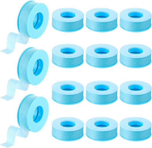 Nuanchu 12 Rolls Silicone Tape Bulk, Reusable Adhesive Silicone Tape for Sleeping, Skin, Lash, Easy to Remove (Blue, 0.5 Inch x 3.9 Yards)