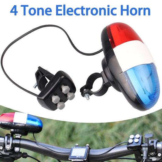 Ploreser 6 LED 4 Tone Sounds Bicycles Bell Police Car Light Electronic Horn Siren for Kid Children Bike Scooter Cycling Lamp Accessories