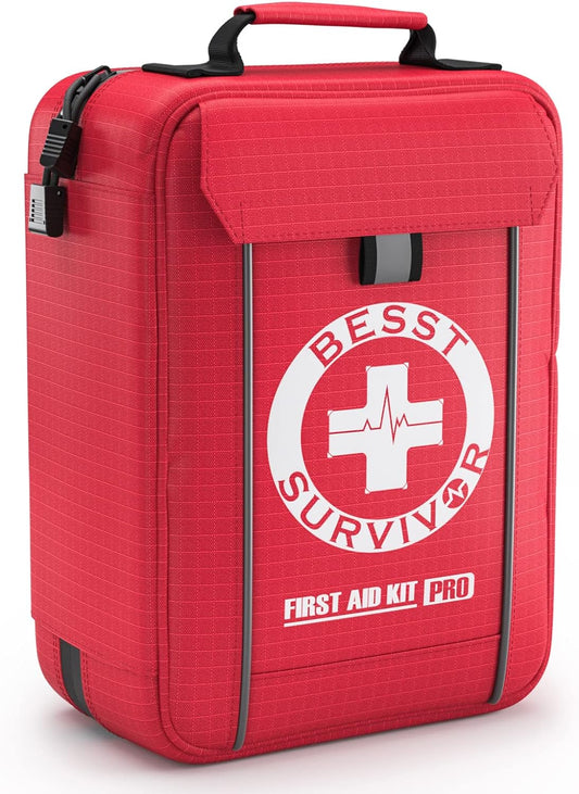 Comprehensive First Aid Kits -Labeled Compartments Trauma Kits, Compact Emergency Kits for Car, Boats, Camping, Hurricanes and Outdoor Emergencies, Survival Medical Kits -203 Piece