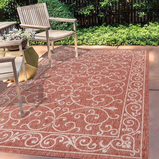 SMB106B-3 Charleston Vintage Filigree Textured Weave Indoor/Outdoor Red/Beige