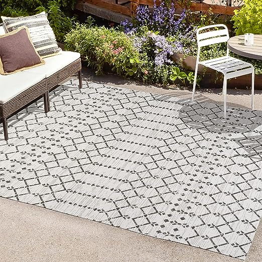 SMB108B-3 Ourika Moroccan Geometric Textured Weave Indoor Outdoor -Area Rug