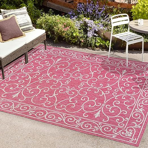 SMB106B-3 Charleston Vintage Filigree Textured Weave Indoor/Outdoor Red/Beige