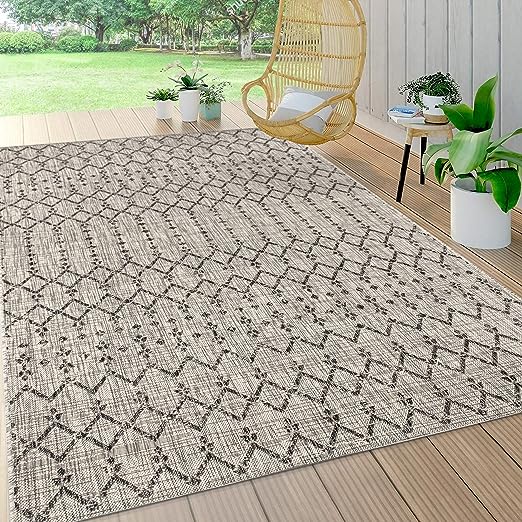 SMB108B-3 Ourika Moroccan Geometric Textured Weave Indoor Outdoor -Area Rug