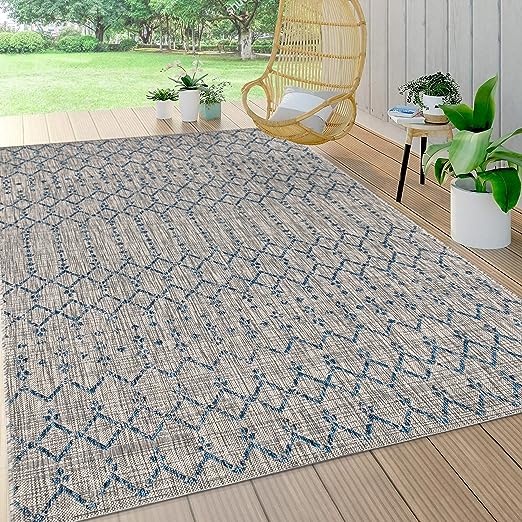 SMB108B-3 Ourika Moroccan Geometric Textured Weave Indoor Outdoor -Area Rug