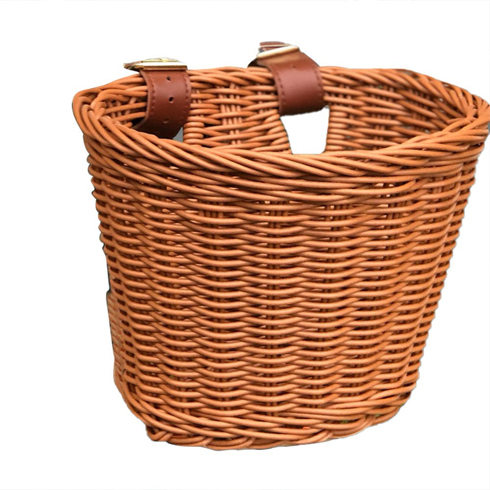 Eyicmarn Solid Color Rattan Bicycle Baskets Firm Artificial Woven Bicycle Bag Balance Car Scooter Basket Cycling Accessories