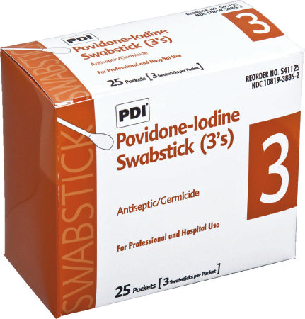 PDI Impregnated Swabstick, Cotton Tip, Wood Shaft, 4 Inch, 10% Povidone-Iodine, NonSterile, Box of 25