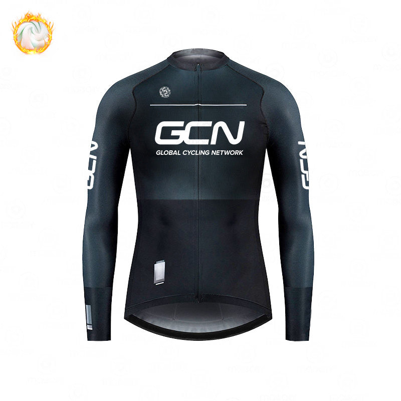 GCN Fleece Long Sleeve Cycling Jersey Cycling Jersey Running Winter New Series - Blue Force Sports