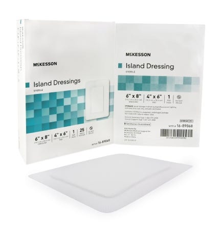 McKesson 1689068 Adhesive Dressing 6 X 8 Inch Polypropylene / Rayon Rectangle White Sterile. Box of 25