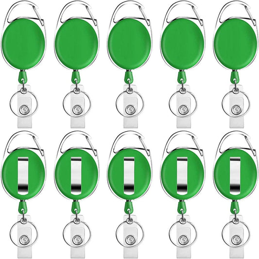 Retractable Badge Holder with Carabiner Reel Clip and Key Ring for ID Card Key Keychain Holders Green 10 Pieces by Moever
