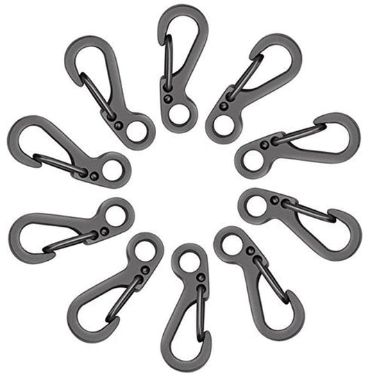 SZHOWORLD 10PCS/LOT Mini SF Spring Backpack Clasps Climbing Carabiners EDC Keychain Camping Bottle Hooks Paracord Tactical Survival Gear (Gun Grey)